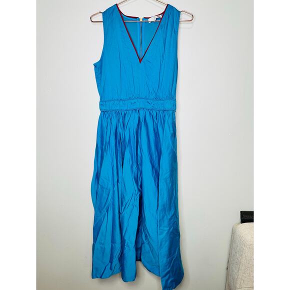 ROKSANDA COLLECTIVE Bright Blue V-Neck Sleeveless Zipper Back Midi Dress Size 6 - Picture 3 of 15